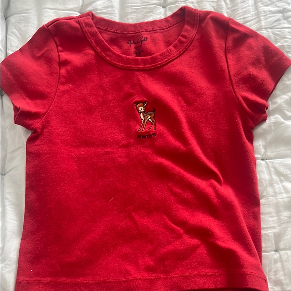 Brandy Melville Red Short Sleeve Tee with Gold Design